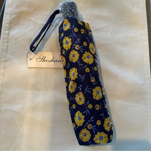 Shoshanna Navy Blue Floral Ruffle Compact Umbrella - Picture 8 of 9